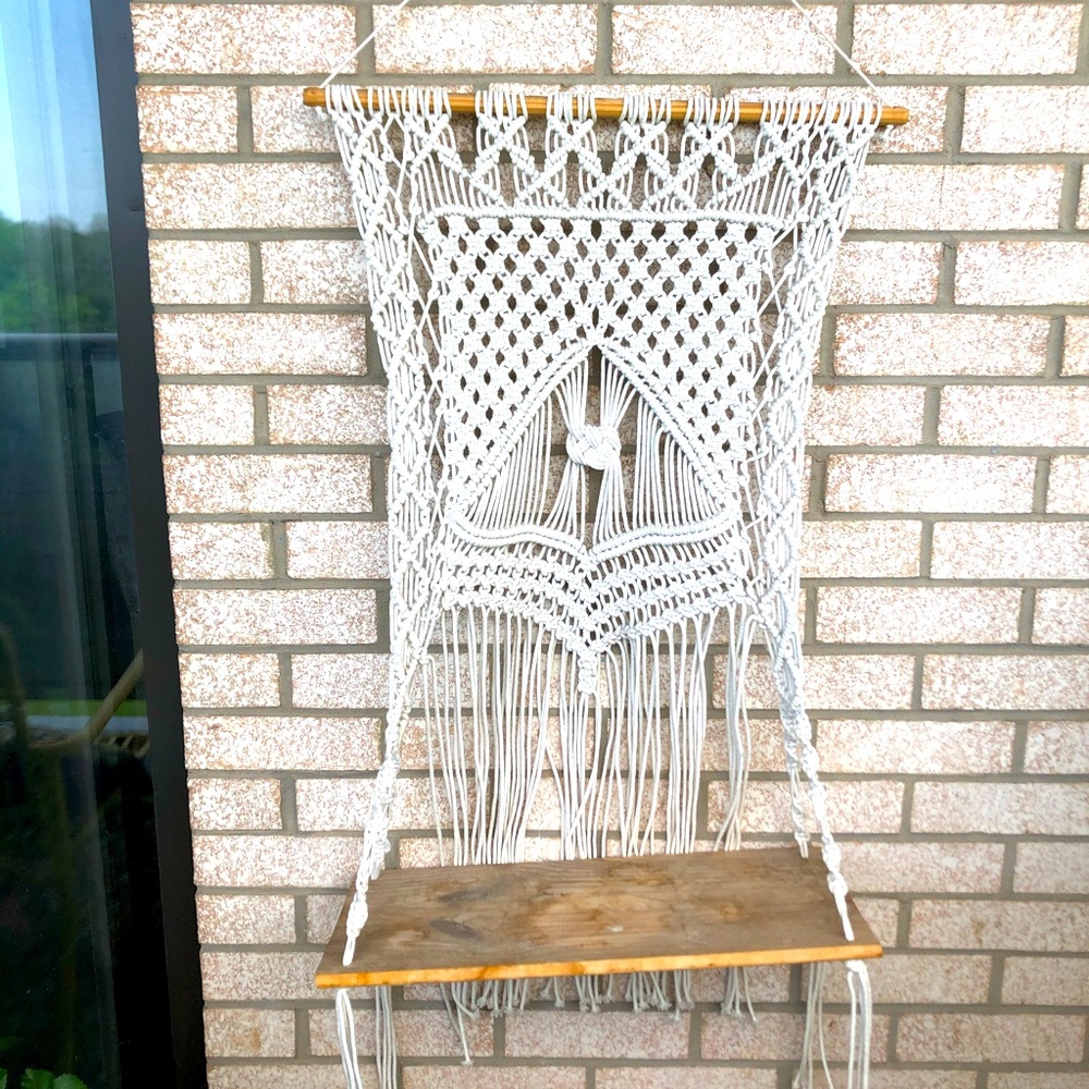 Macramé hanging wood shelf